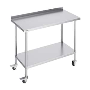 24 x 48 x 40 in. Stainless Steel Commercial Kitchen Prep Table with Casters Metal Table with Adjustable Height Silver