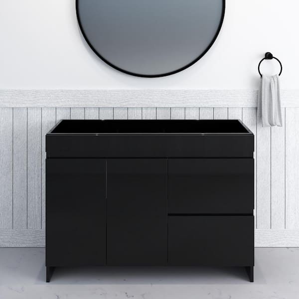 VOLPA USA AMERICAN CRAFTED VANITIES Mace 48 in. W x 20 in. D x 35 in. H Single-Sink Bath Vanity Cabinet without Top in Black and Right-Side Drawers