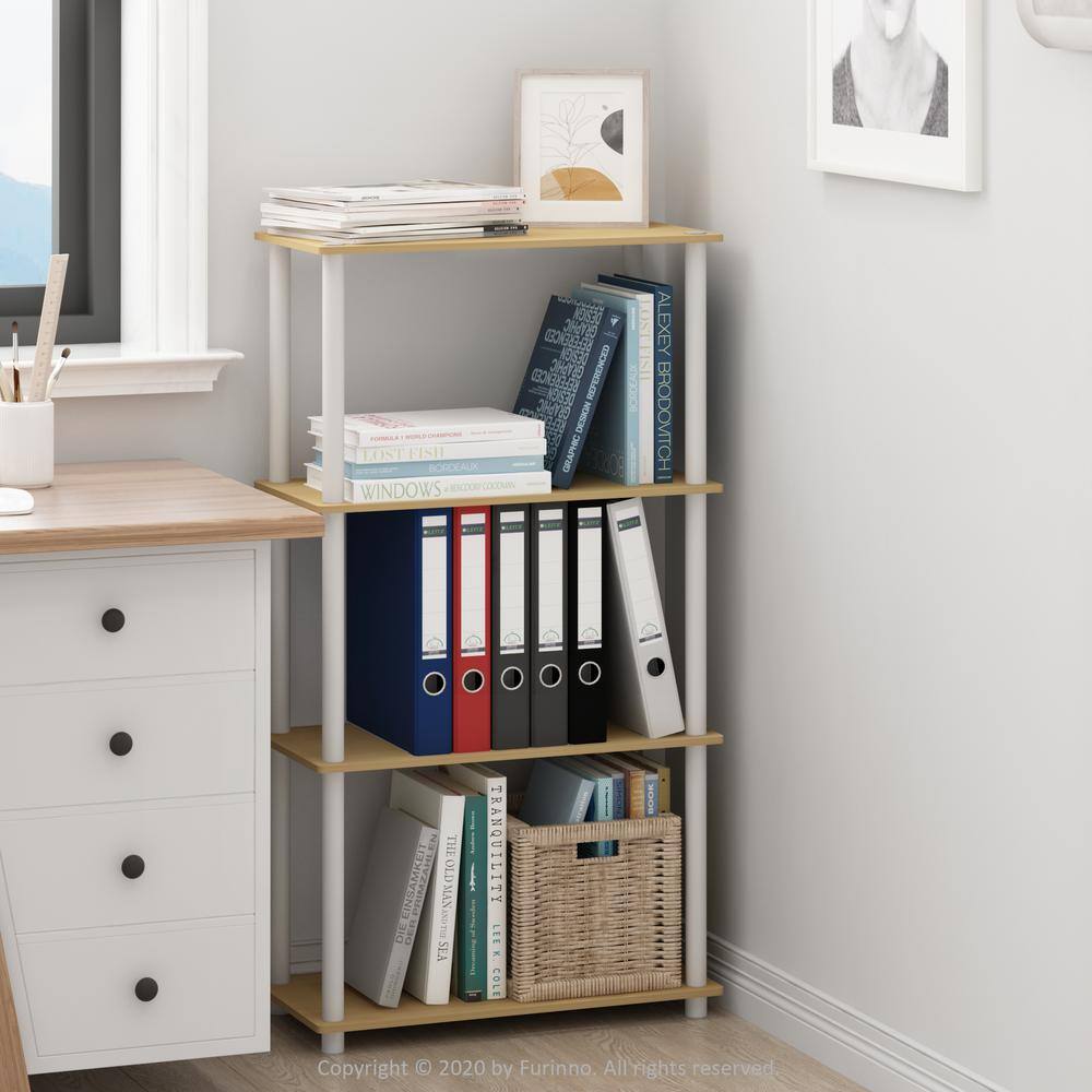 Sleek Beech & White 4-Tier Open Design Storage Shelf