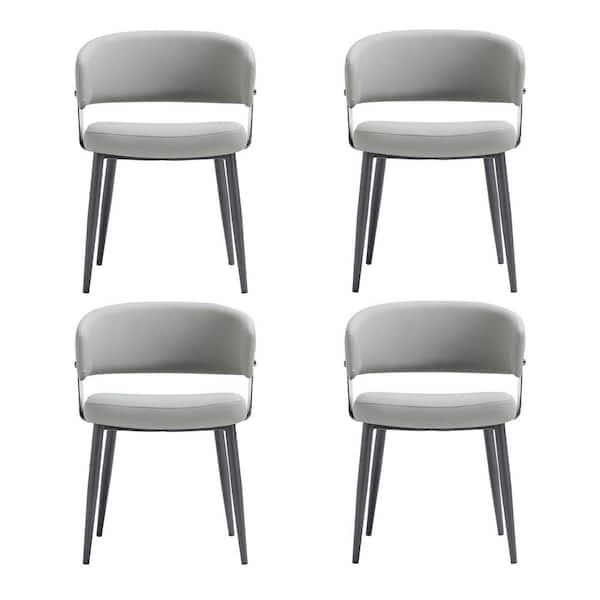 Luce Modern Stone Grey Textured Faux Leather Dining Arm Chair with Metal Legs (Set of 4)