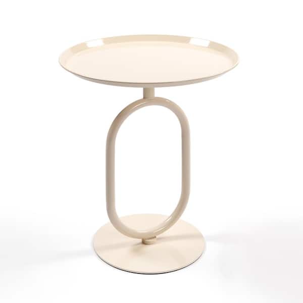 Tenleaf Cream White Metal 21.3 in. Height Lantern-shaped Outdoor Side Table