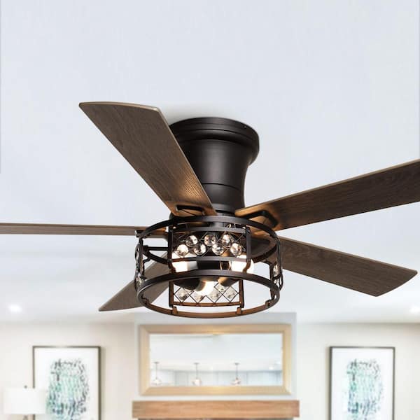 52" Vintage Hugger Ceiling Fan with Light LED Dimmable Remote Bronze Living Room 