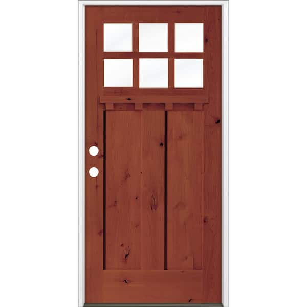 36 in. x 80 in. Knotty Alder Right-Hand/Inswing 6 Lite Beveled Clear Glass Amaretto Stain Wood Prehung Front Door w/ DS