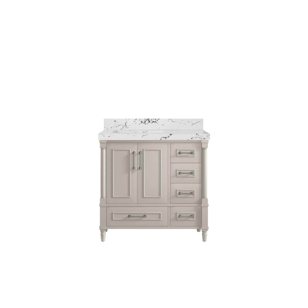 Hudson 36 in. W. x 22 in. D x 36 in. H Single Left Offset Sink Bath Vanity in Fine Grain with 2 in. Viola Night Qt. Top price history on PriceWatchPro