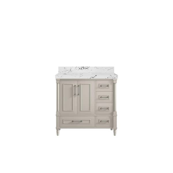 Willow Collections Hudson 36 in. W. x 22 in. D x 36 in. H Single Left Offset Sink Bath Vanity in Fine Grain with 2 in. Viola Night Qt. Top