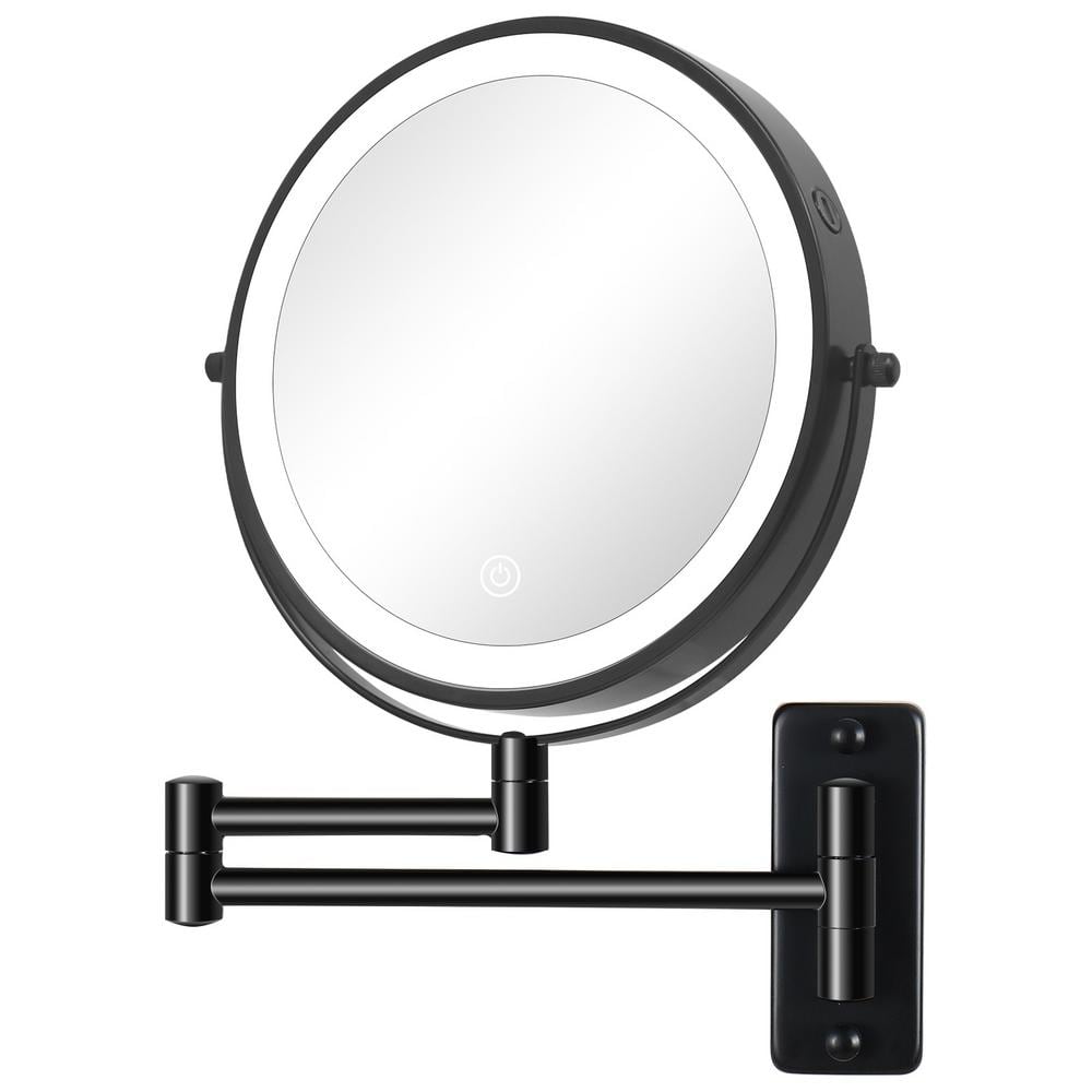 8 in. W x 8 in. H Small Round 1X/10X Magnifying Wall Bahtroom Makeup Mirror with Built-in Battery & Type-C Port in Black price history on PriceWatchPro