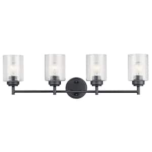 Winslow 30 in. 4-Light Black Contemporary Bathroom Vanity Light with Seeded Glass Shade
