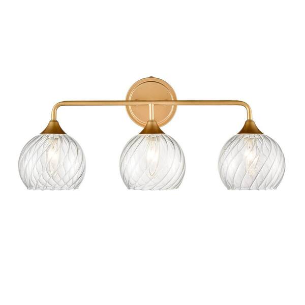 CLAXY 7.2 in. 3-Light Gold Modern Wall Sconce with Standard Shade
