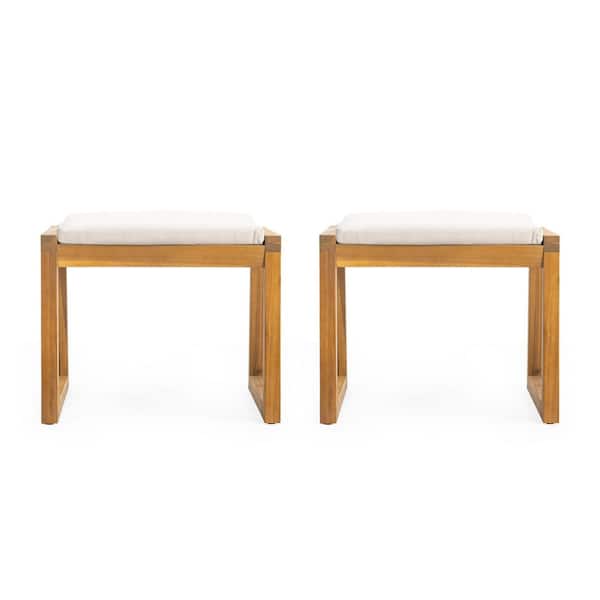 Teak Beige Slat Acacia Wood Outdoor Dining Chair with Sunbrella Beige Cushions (2-Pack)