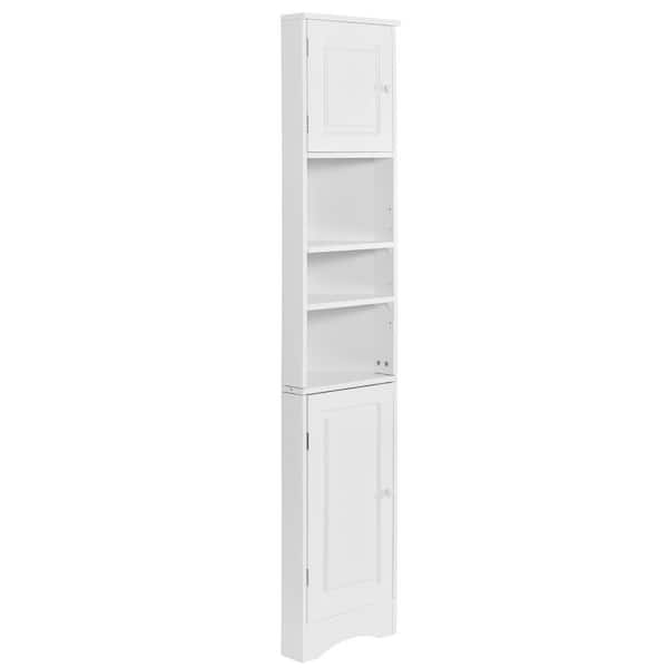 Unbranded 14.6 in. W x 9.4 in. D x 66.9 in. H MDF Board White Linen Cabinet with 2-Doors, Open Shelf and Adjustable Shelf