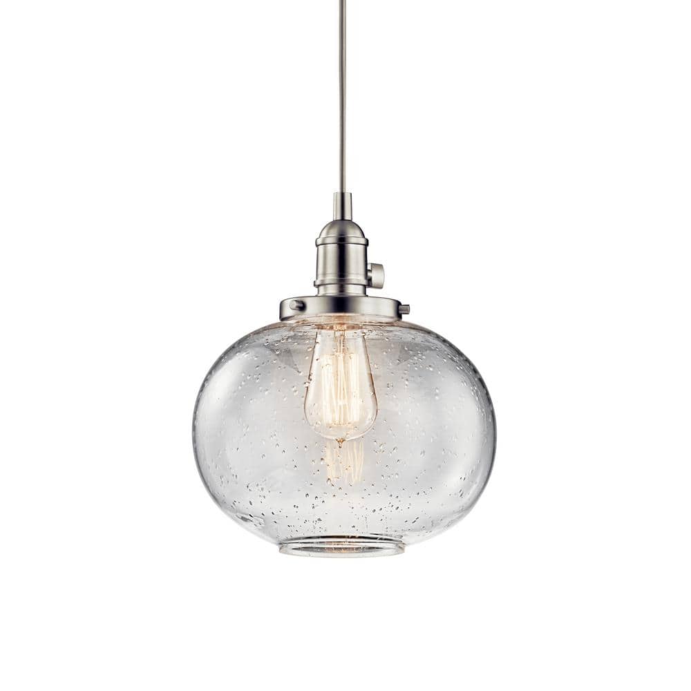 Avery 9.75" Brushed Nickel Mini Pendant with Clear Seeded Glass
