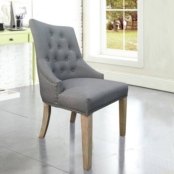 Unbranded Grey Linen Sexy Back Dining Chair with Copper Nails (Set of 2)