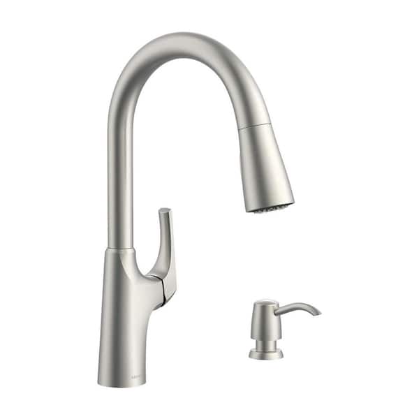 Pilsen Single Handle Pull Down Sprayer Kitchen Faucet with Deck Plate with Soap Dispenser in Stainless Steel