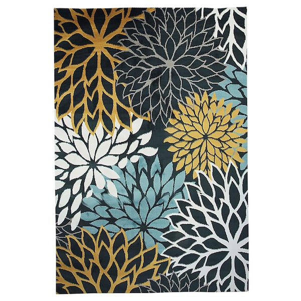 MSRUGS Moroccan Collection Navy 3 ft. x 5 ft. Floral Polypropylene Area Rug