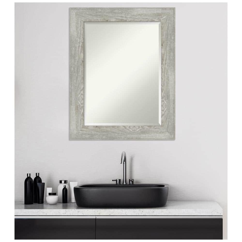 Dove Greywash Distressed Wood Rectangular Bathroom Mirror, 24 x 30 in