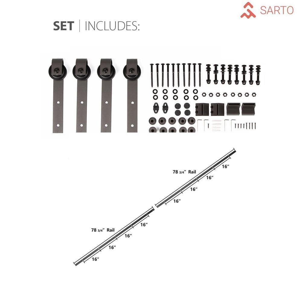 Modern Black Frosted Glass Double Barn Door Kit 72 x 80