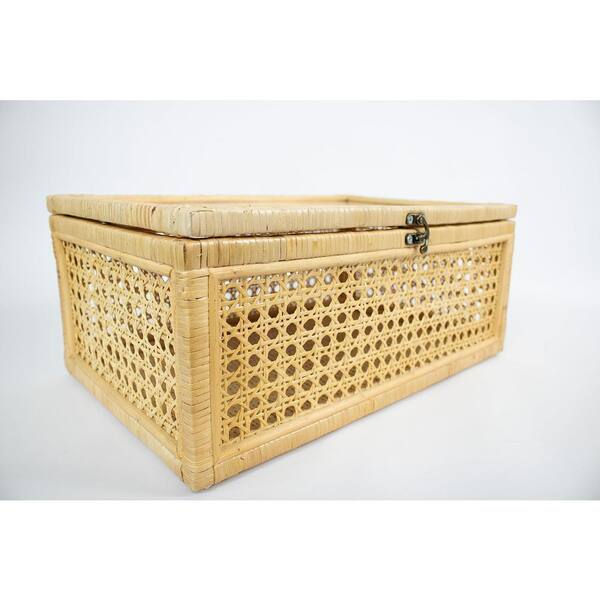 Rattan Core Rectangular Storage Basket with Lid, Natural