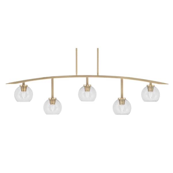 Unbranded Siena 51.25 in. 5-Light New Age Brass Chandelier with 5.75 in. Clear Bubble Glass Shades, no bulbs included