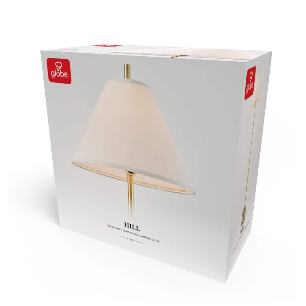 60" Matte Brass Floor Lamp with Beige Linen Shade