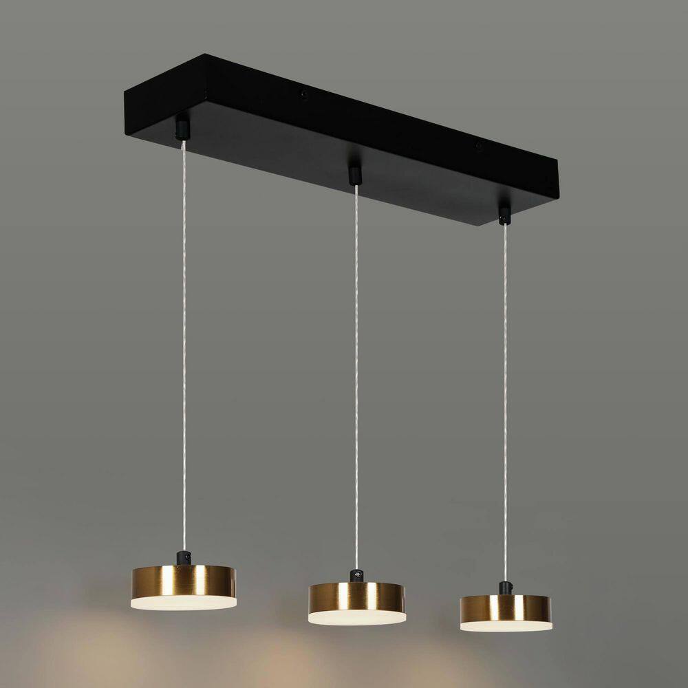 Integrated LED Linear Chandelier, 3-Light Polished Brass Island Pendant Light, Modern Black DIY Dining Room Chandelier price history on PriceWatchPro