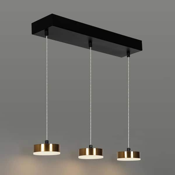 Integrated LED Linear Chandelier, 3-Light Polished Brass Island Pendant Light, Modern Black DIY Dining Room Chandelier