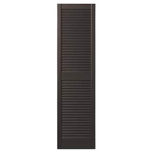 15 in. x 59 in. Open Louvered Polypropylene Shutters Pair in Spanish Brown