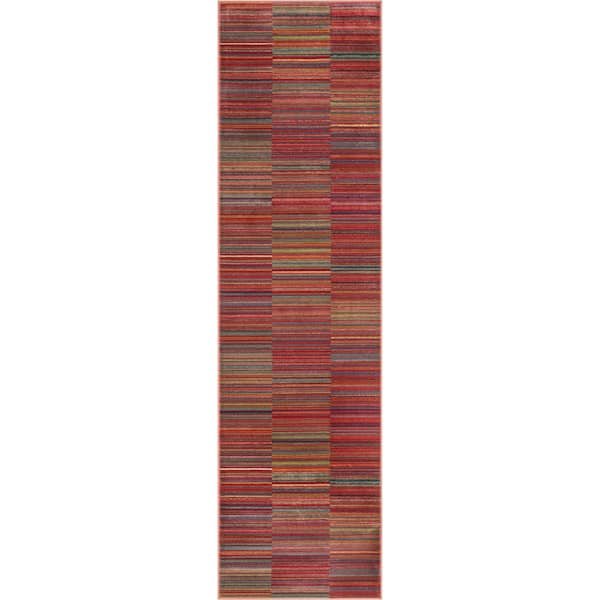 Well Woven Tulsa2 Nampa Red 2 ft. 7 in. x 9 ft. 10 in. Tribal Stripes Geometric Pattern Distressed Area Rug
