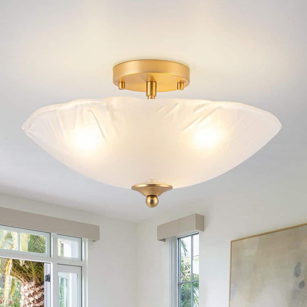 Dome Light Fixture HUOKU Comete 3-Light 15 in. W Brass Semi-Flush Mount Modern Bowl Dome ...