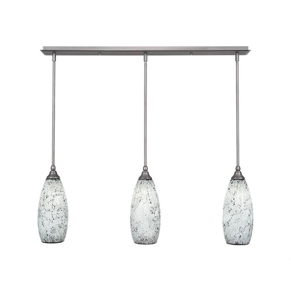 Unbranded Livingston 100-Watt 3 Light Nickel, Linear Pendant Light with 5.5 in. Black Fusion Glass Shades No Bulbs Included