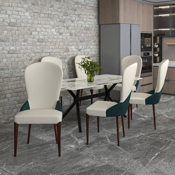 Leisuremod Leather Dining Chair Kitchen Room Side Chairs, Accent Armless with Rubberwood Legs Havana Series in Green