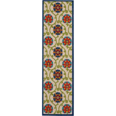 Aloha Easy-Care Blue/Multicolor 2 ft. x 12 ft. Floral Modern Indoor/Outdoor Runner Rug