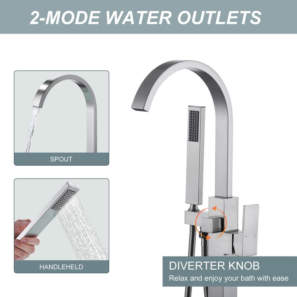 Brushed Nickel Freestanding Tub Filler with Hand Shower