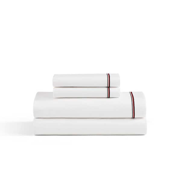 Global Stripe 4-Piece White/Red/Blue Cotton King Sheet Set