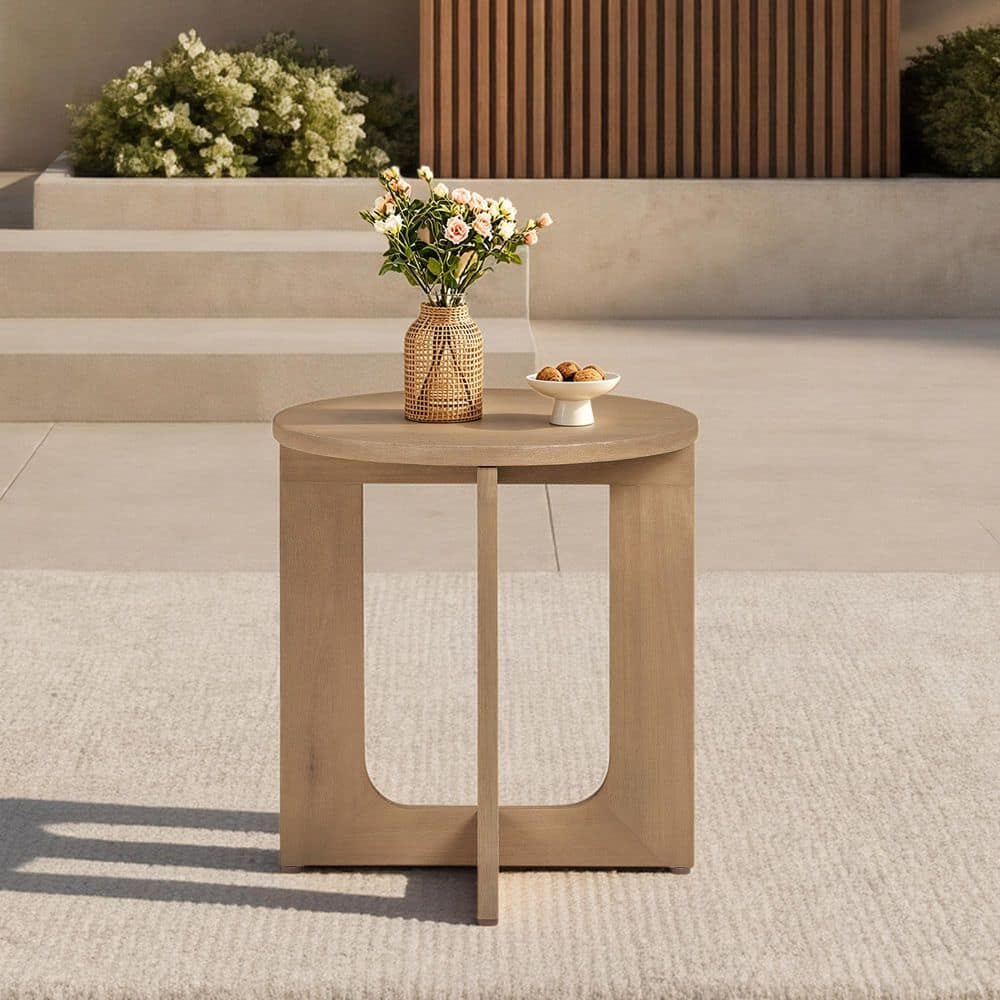Prynn 1-Piece Embossed Dark Brown Eucalyptus Wood Side Table Outdoor Bistro Set with 13 in. Cream Cushions price history on PriceWatchPro