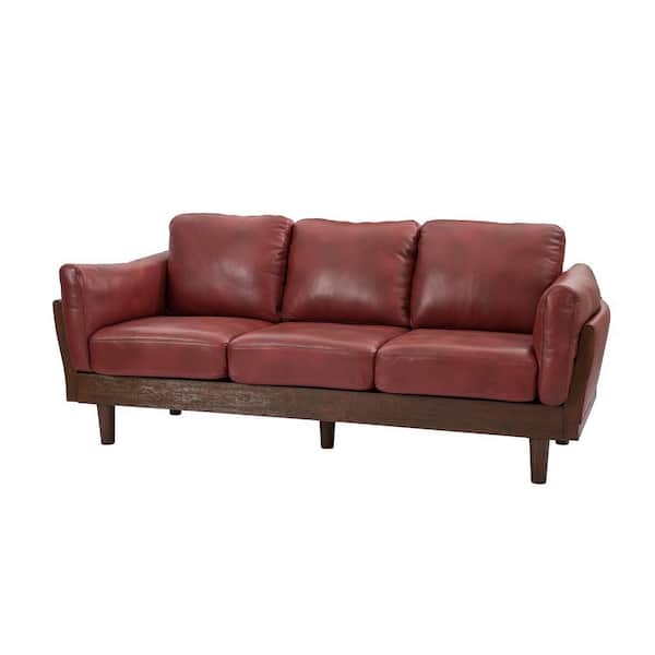 JAYDEN CREATION 81 in. Olenides Red Genuine Leather Sofa with Solid Wood Legs