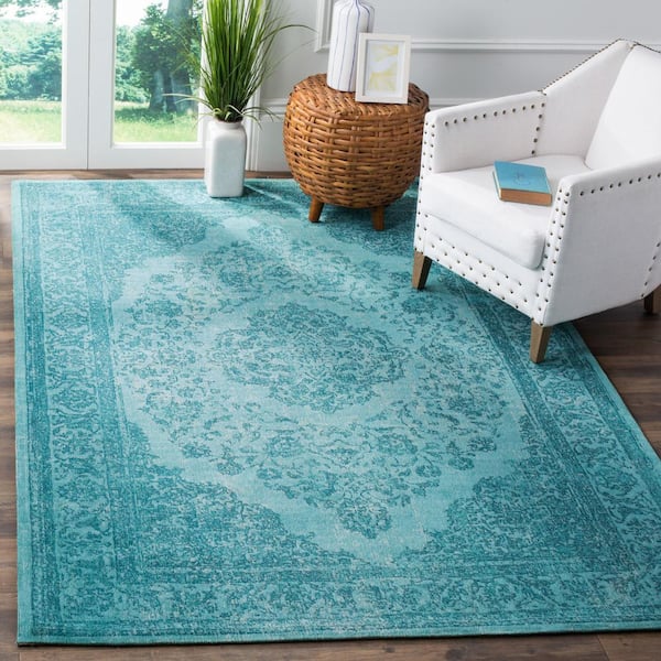 Classic Vintage Aqua Doormat 2 ft. x 5 ft. Border Runner Rug