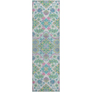 Mayfield Premium Machine Washable Abstract AMF1853 White 2 ft. 3 in. x 7 ft. 6 in. Runner Rug