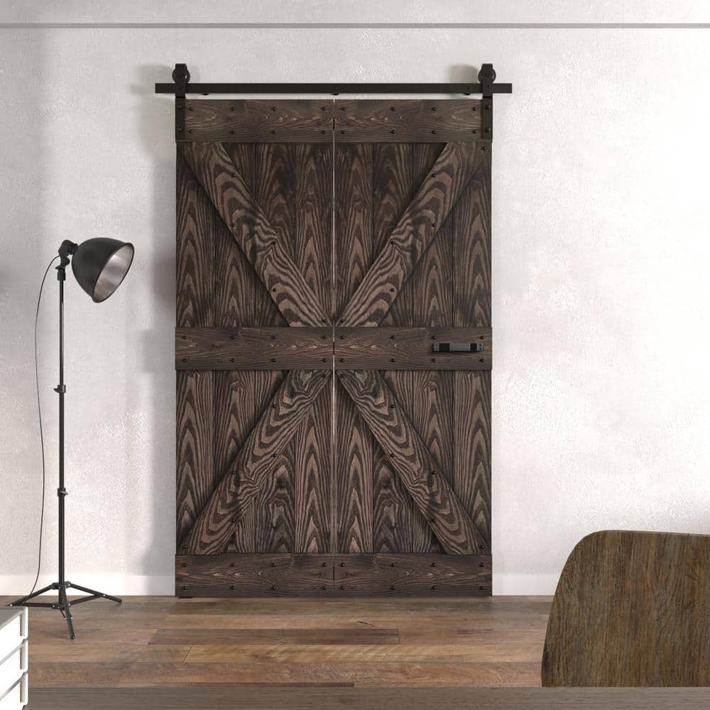 Coast Sequoia 30 in. x 80 in. Embossing Kona Coffee Solid Pine Wood Bi-Fold Barn Door with Sliding Hardware Kit price history on PriceWatchPro