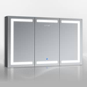 Duna 48 in. W x 32 in. H. Rectangular LED Medicine Cabinet with Mirror Recessed or Surface Mount, Dual Outlets, Dimmable