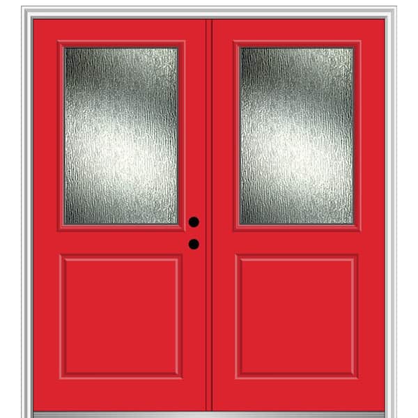 MMI Door 64 in. x 80 in. Left-Hand/Inswing Rain Glass Red Saffron Fiberglass Prehung Front Door on 4-9/16 in. Frame