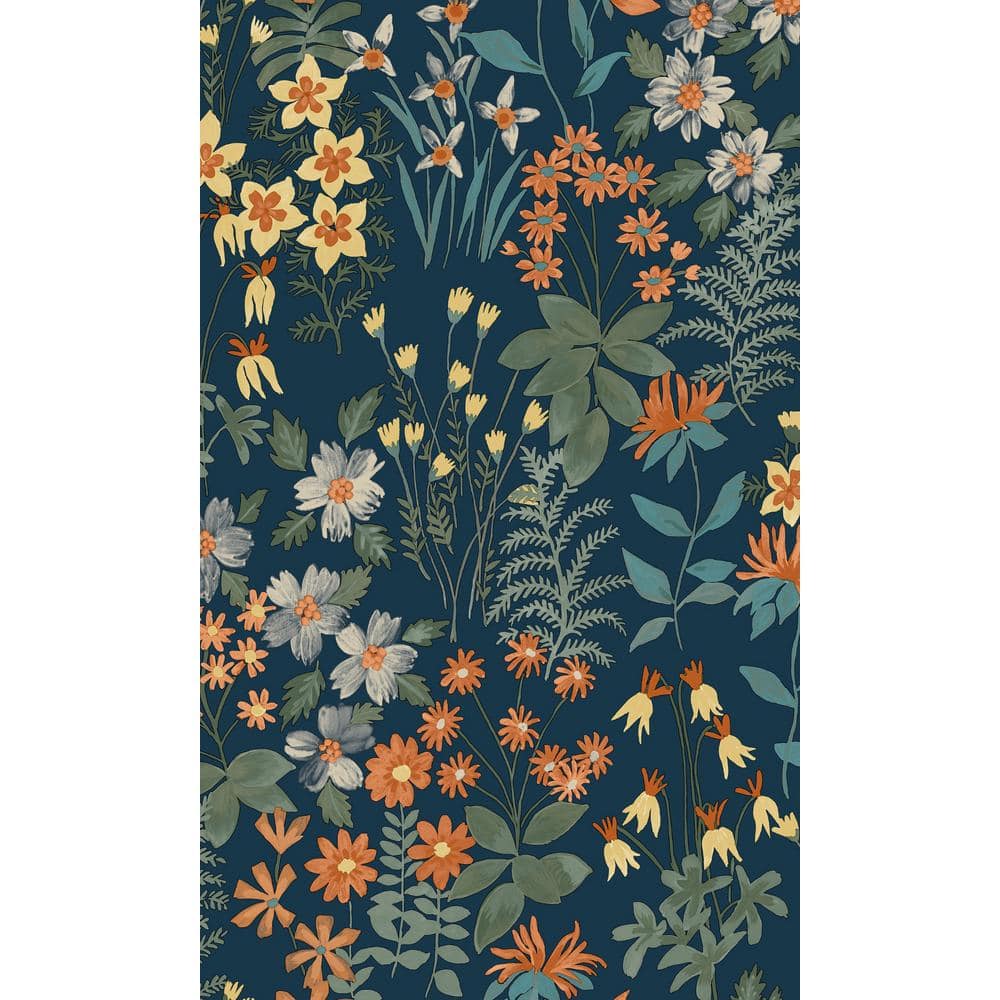 Dark Blue Classical Floral Printed Non-Woven Non-Pasted Textured Wallpaper 57 sq. ft.