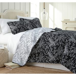 Winter Brush Reversible Black 3-Piece King Microfiber Quilt Set