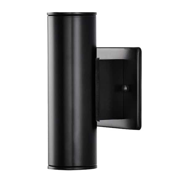 Riga 7.88 in. Small Modern Black Hardwired Integrated LED Cylinder Outdoor Wall Light Sconce with Integrated LED Bulb