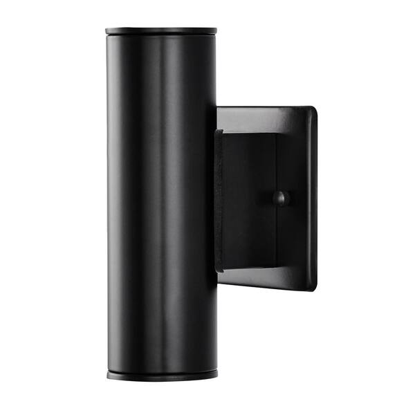 Riga 7.88 in. Small Modern Black Hardwired Integrated LED Cylinder Outdoor Wall Light Sconce with Integrated LED Bulb
