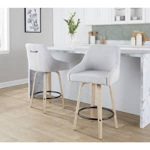 Hannah 27 in. Grey Fabric, Whitewashed Wood and Black Metal Fixed-Height Counter Stool (Set of 2)