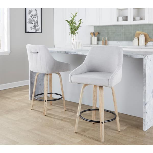 Lumisource Hannah 27 in. Grey Fabric, Whitewashed Wood and Black Metal Fixed-Height Counter Stool (Set of 2)