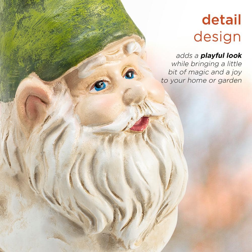 12-Inch Green and Beige Polyresin Garden Gnome Statue