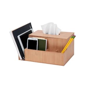 Bali Collection, 4-Compartment Tissue Box Holder and Organizer for Reading Glasses, and Accessories, Brown