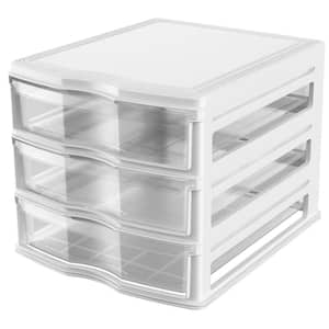 3-Drawer White Stackable Shelf Organizer Plastic Storage Drawers