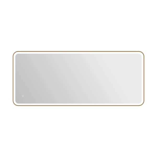 30 in. W x 72 in. H Rectangle Framed LED Wall Mirror in Satin Gold